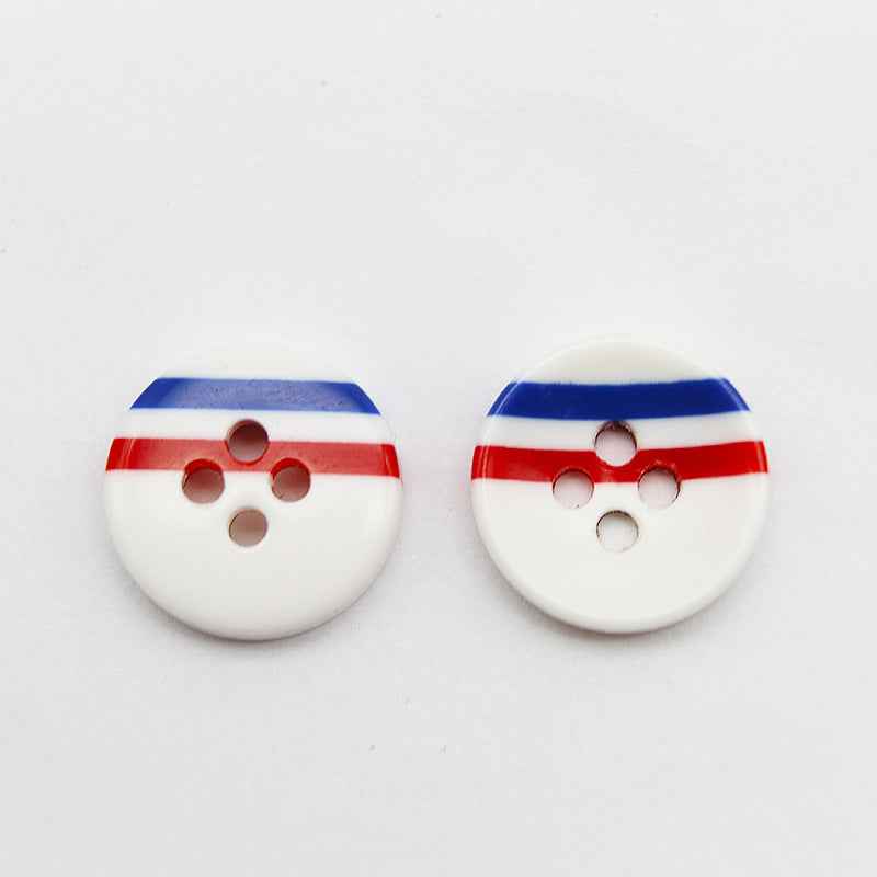 12mm Harzknöpfe, blau-rot gestreift, 4-Loch, runde Resin-Knöpfe, 100er Pack