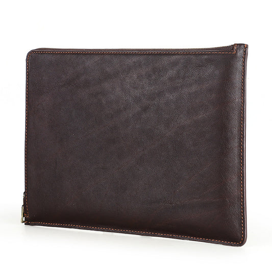 Genuine Leather Laptop Sleeve for MacBook Pro 13” – Coffee Brown with Carry Handle