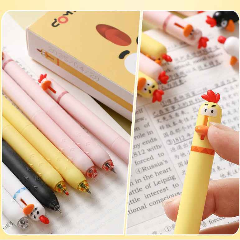 12PCS Funny Chicken Retractable Gel Pens 0.5mm Fine Point Black Ink
