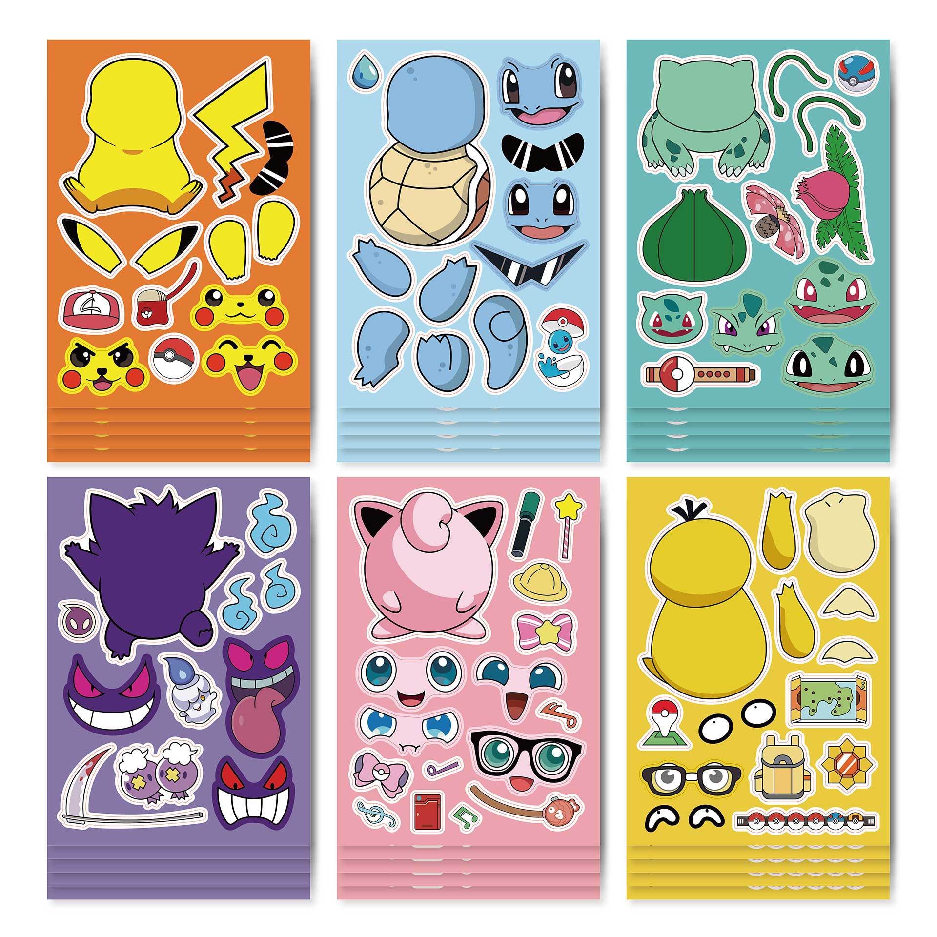 24 Sheets Pokemon Make a Face DIY Stickers for Kids - TTpen