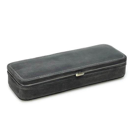 Vintage Crazy Horse Leather 3 Slot Fountain Pen Case Grey