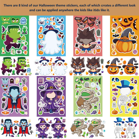 Tee kasvokartta Halloweenin tee-se-itse-tarrat lapsille 24 arkkia