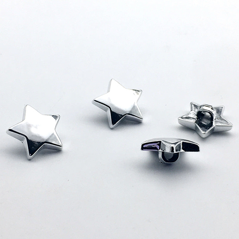 Silver star shank buttons, plastic front with black insert, 10/15/18mm, 50pcs