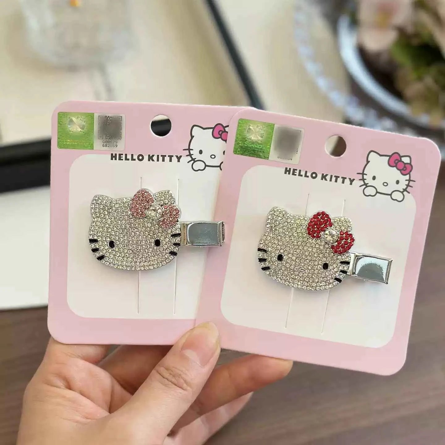 Hello Kitty Glitter Rhinestone Hair Clips for Girls 2 Pack