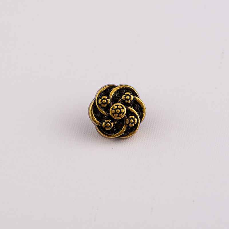 Antique bronze 10mm shirt button, round knot motif with small bead accents
