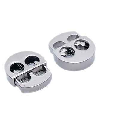 Silver 2-hole cord lock, adjustable metal string fastener (pair)