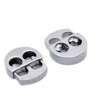 Silver 2-hole cord lock, adjustable metal string fastener (pair)