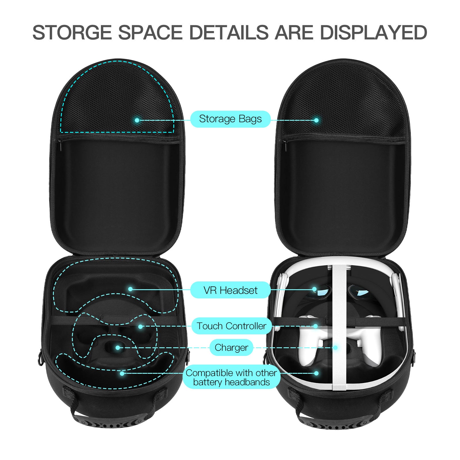 VR Handlebar Organizer Hard Travel Case for Meta Quest VR 3