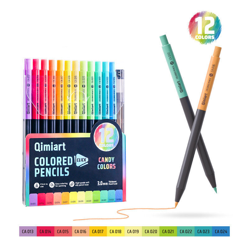 Qimiart Click Retractable Colored Pencils Set of 12 Oil-Based Includes Sharpener Candy