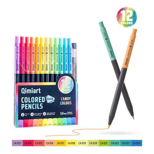 Qimiart Click Retractable Colored Pencils Set of 12 Oil-Based Includes Sharpener Candy