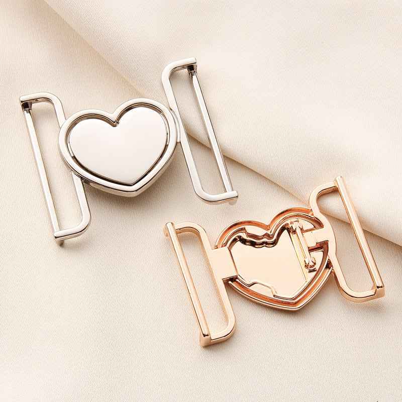 Assorted heart belt buckle clasps, silver and gold metal hooks, set of 20