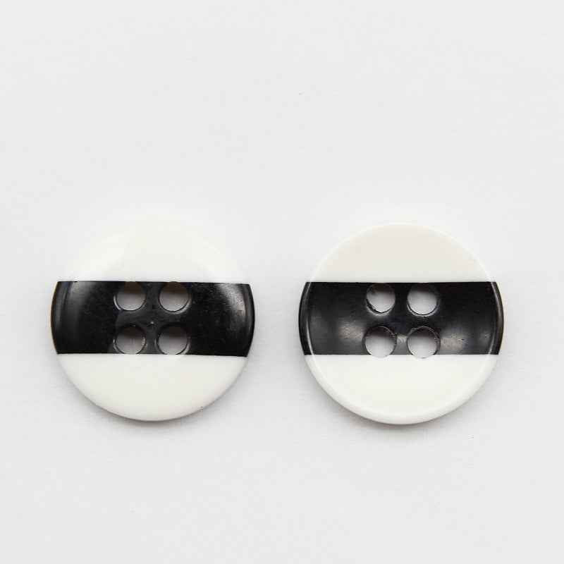 Dual-tone round resin button, 4-hole: black top with white base