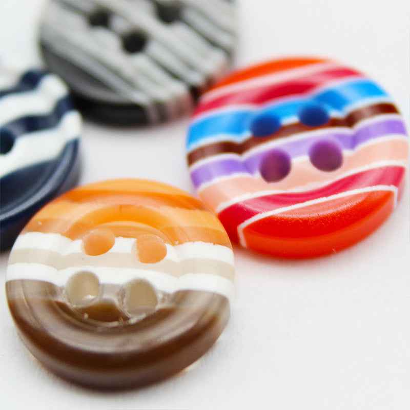 Colorful resin buttons set, striped styles with multiple holes, 4 shown