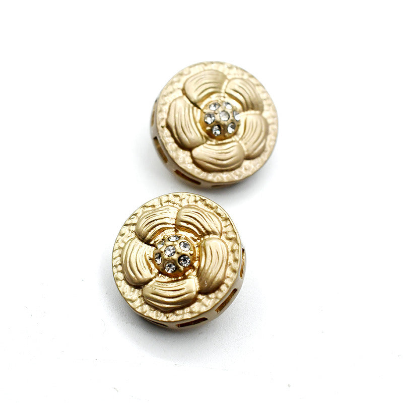 Style 4 round gold metal shank button back, embossed ridges with small rhinestone