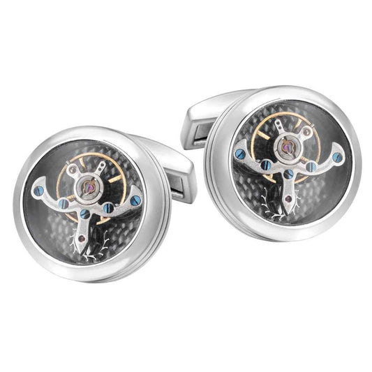 Luxury Tourbillon Watch Movement Cufflinks for Steampunk Men Silver