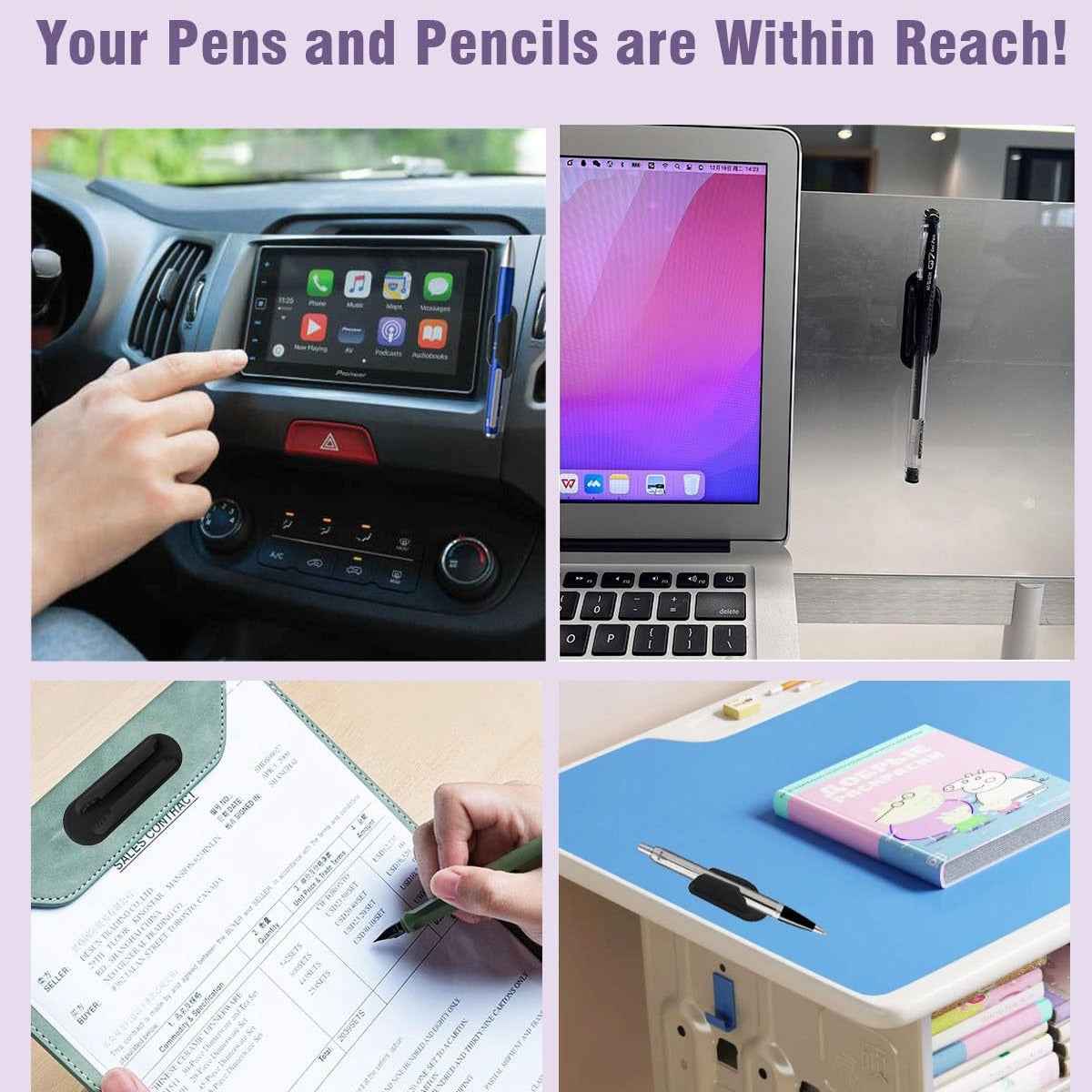 Silicone Pen Pencil Holders with Adhesive Pads for Desk 10 Pack