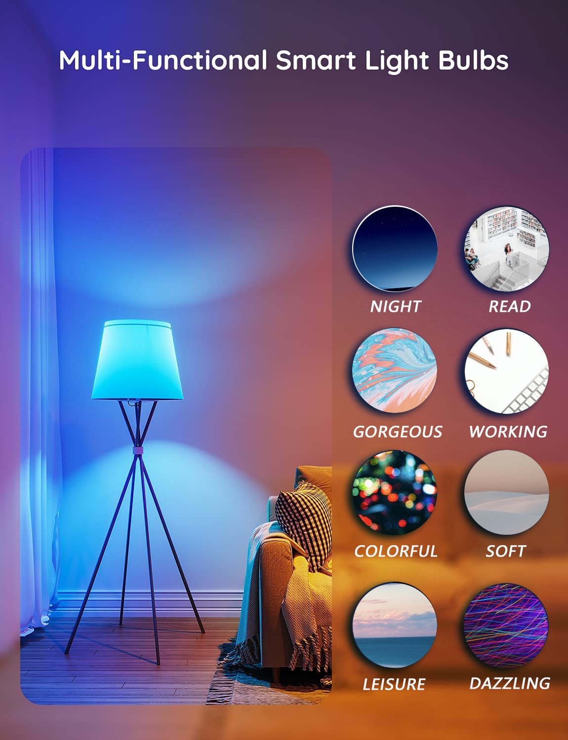 Tuya Smart LED Bulb E27 9W, WiFi & Bluetooth RGB Color Changing Light