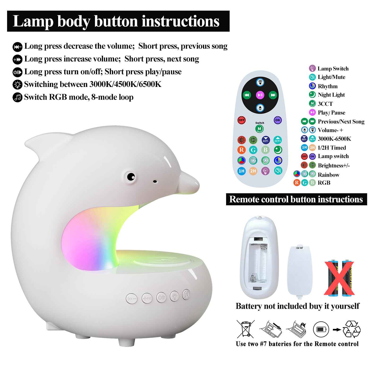 Dolphin Night Light with Wireless Charger & Bluetooth Speaker