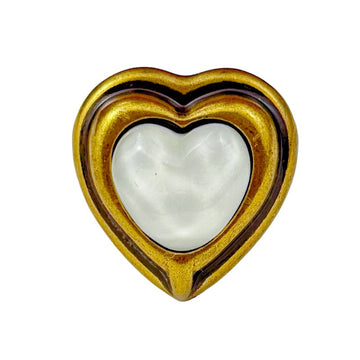 Antique bronze wavy heart metal shank button with white heart center