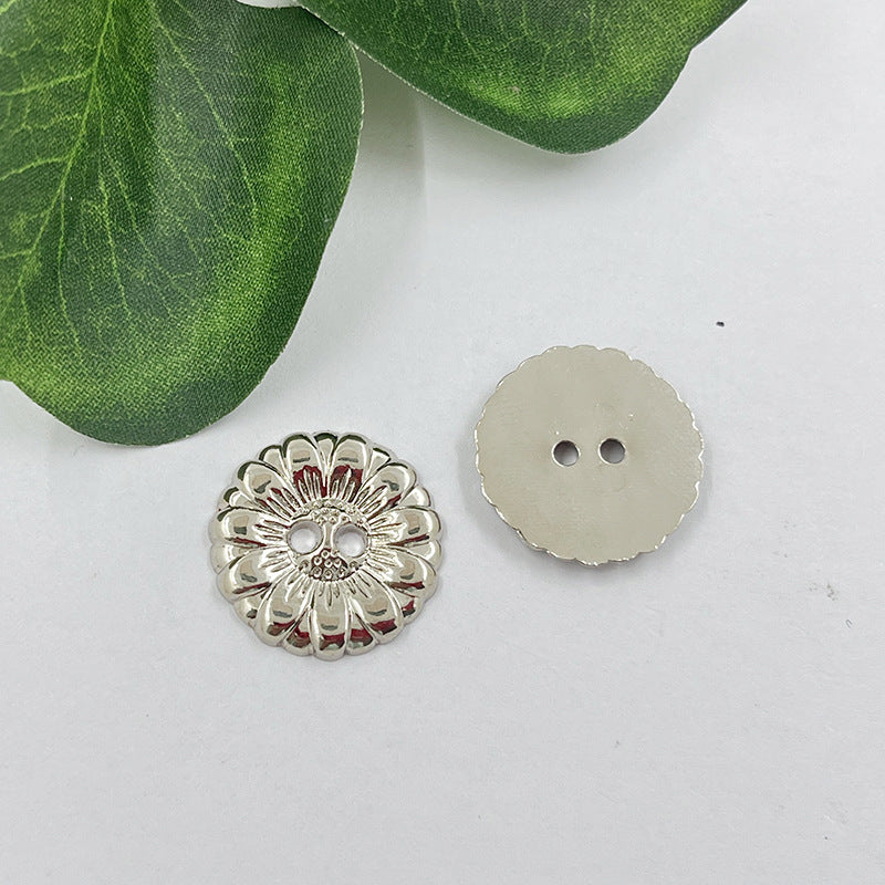 Silberfarbene Sonnenblumen-Nähknöpfe, 2 Löcher, rund
