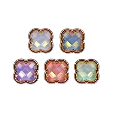 Four-leaf clover metal buttons, iridescent stones in mixed colors