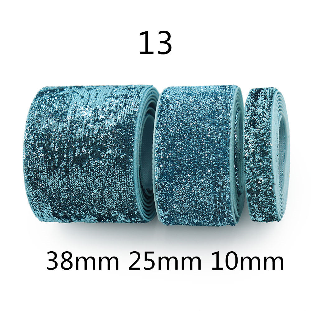 Gradient chenille sparkle ribbon, Style 13 teal: 38mm, 25mm, 10mm