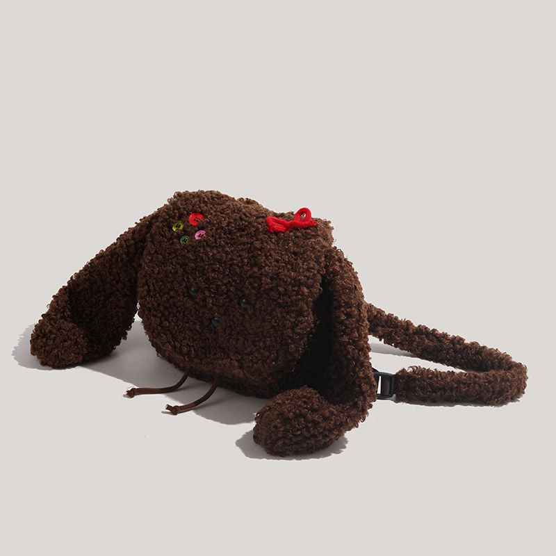 Cute Brown Furry Dog Backpack – Mini Cartoon Shoulder Bag for Girls/Students