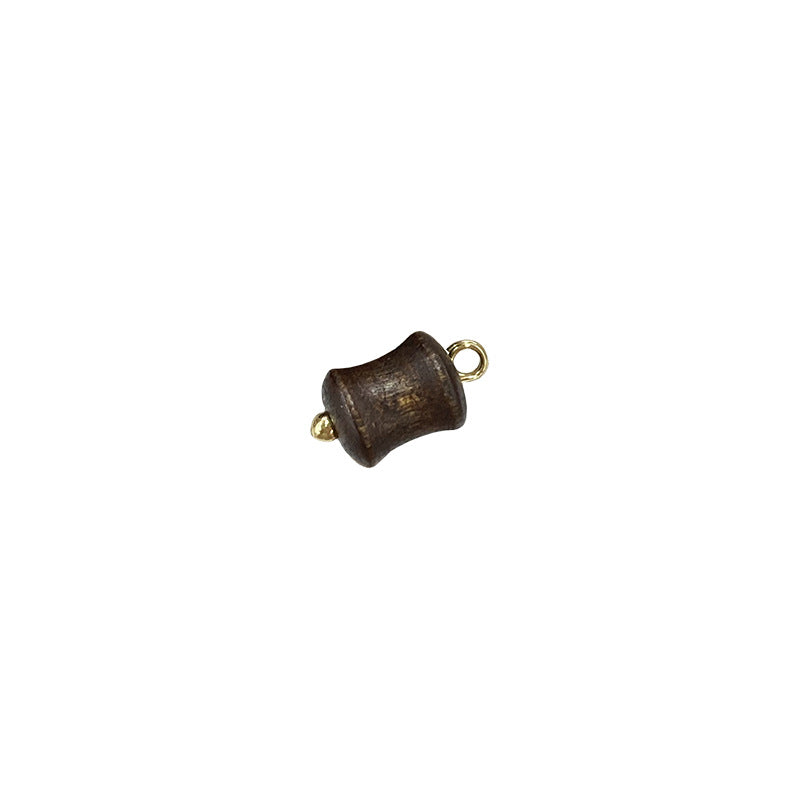 Brown wooden concave cylinder buttons with gold loop, 8mm style