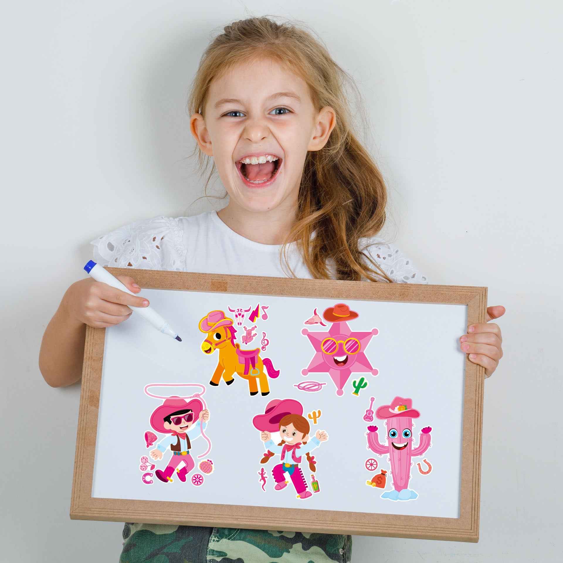Make a Face Cartoon Pink Cowboy DIY Stickers for Kids 24 Sheets