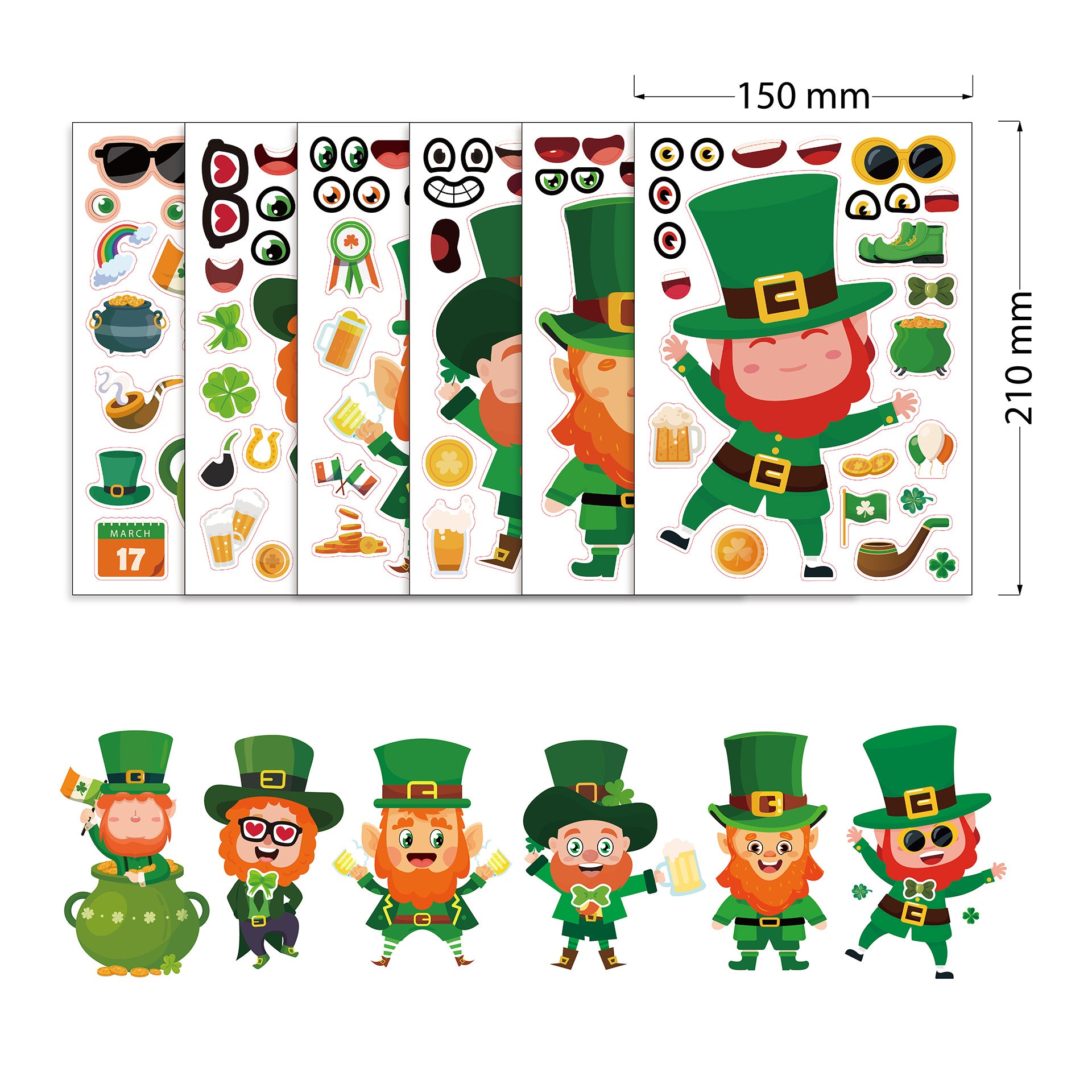 24 Sheets St Patricks Day Stickers for Kids Cards Crafts
