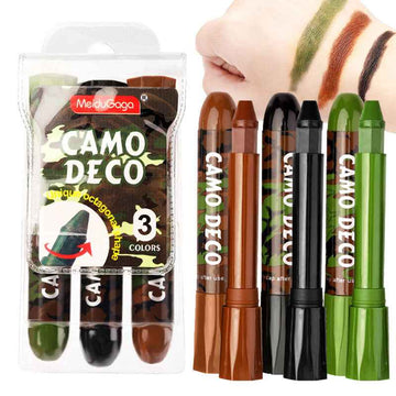 6PCS Camo Face Paint Stick Black Green Brown 3 Color