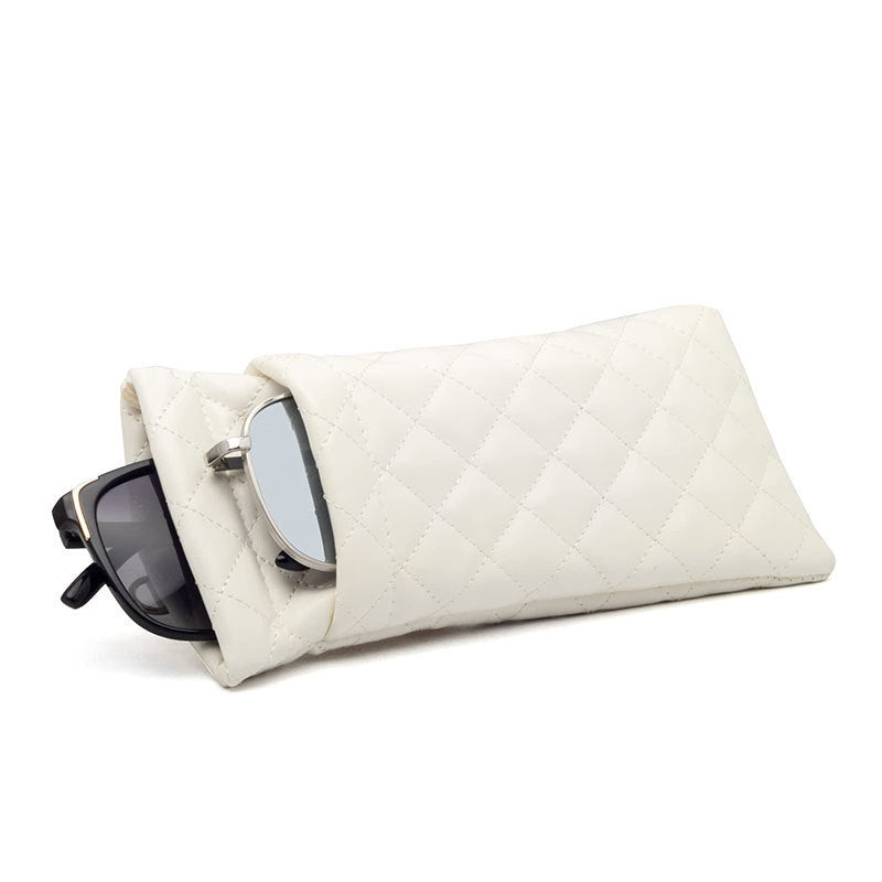 Double Layer Sunglasses Case - PU Leather Eyewear Protective Sleeve White
