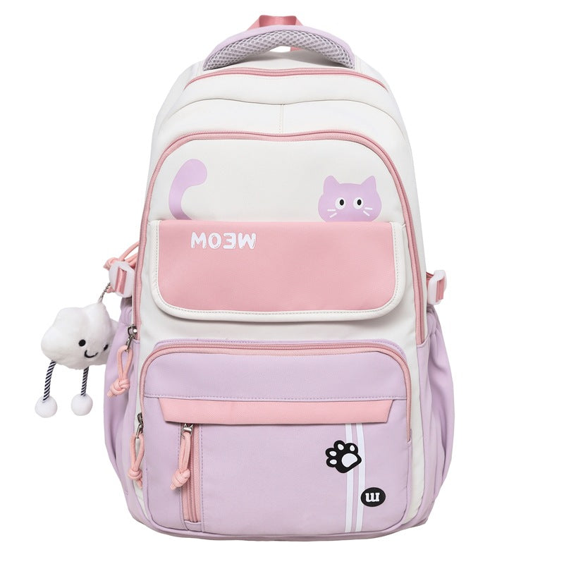 Korean Cat Series Student Backpack | Cute Lightweight School Bag for Girls Purple