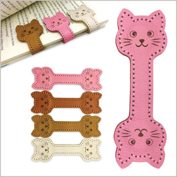 4Pcs Cute Cate Leather Magnetic Bookmarks