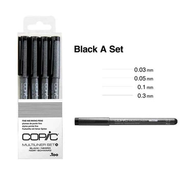 Copic Multiliner Fine Pigment Based Ink Pens,4PC Set Black A