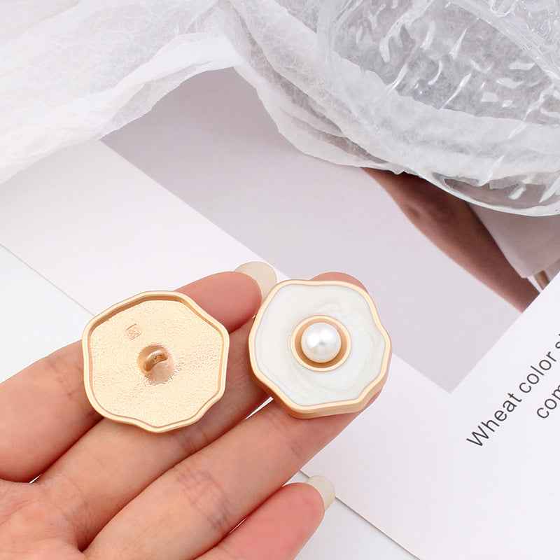 White pearl alloy shank button backs with central thread hole, gold-tone rim