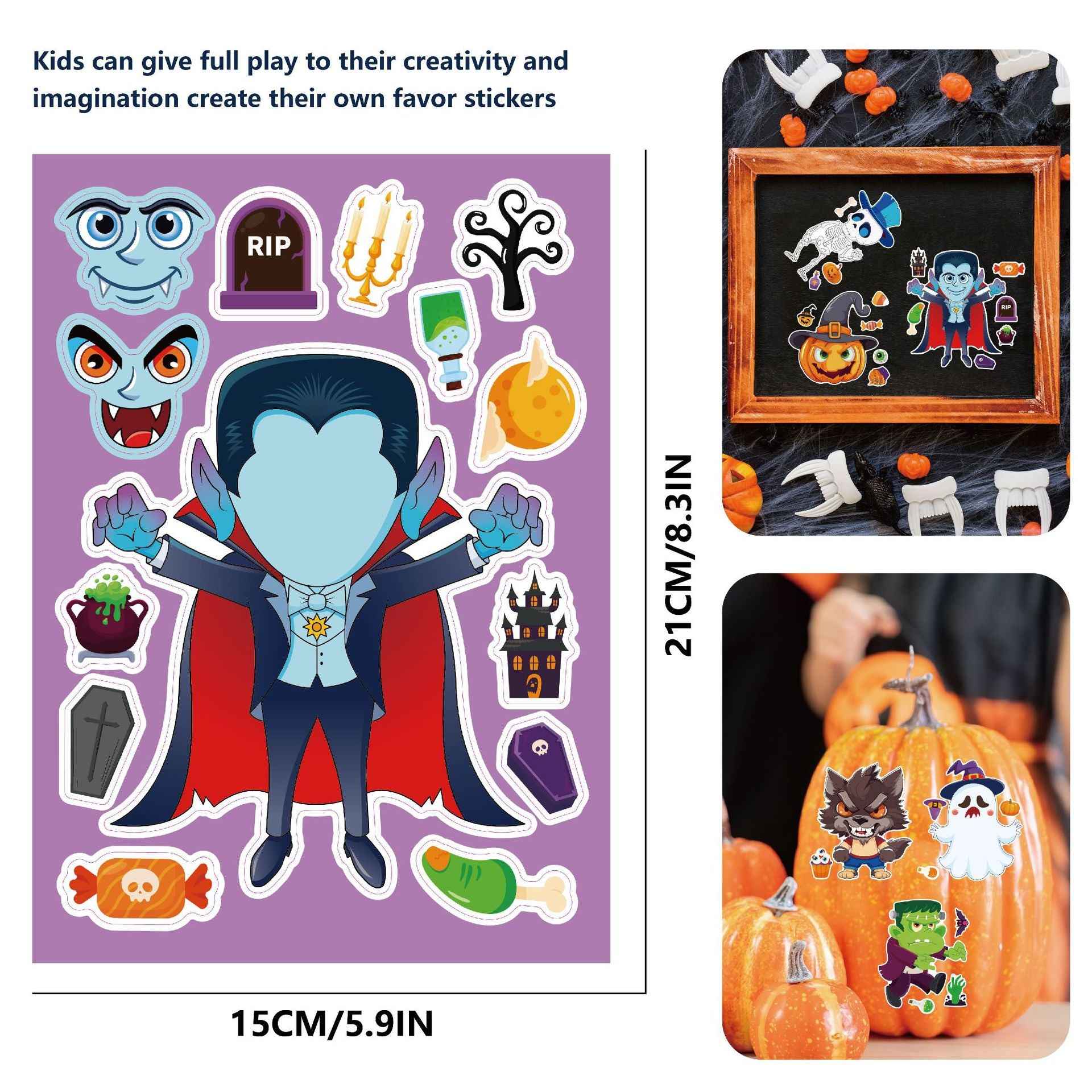 Make a Face Cartoon Halloween DIY Stickers for Kids 24 Sheets