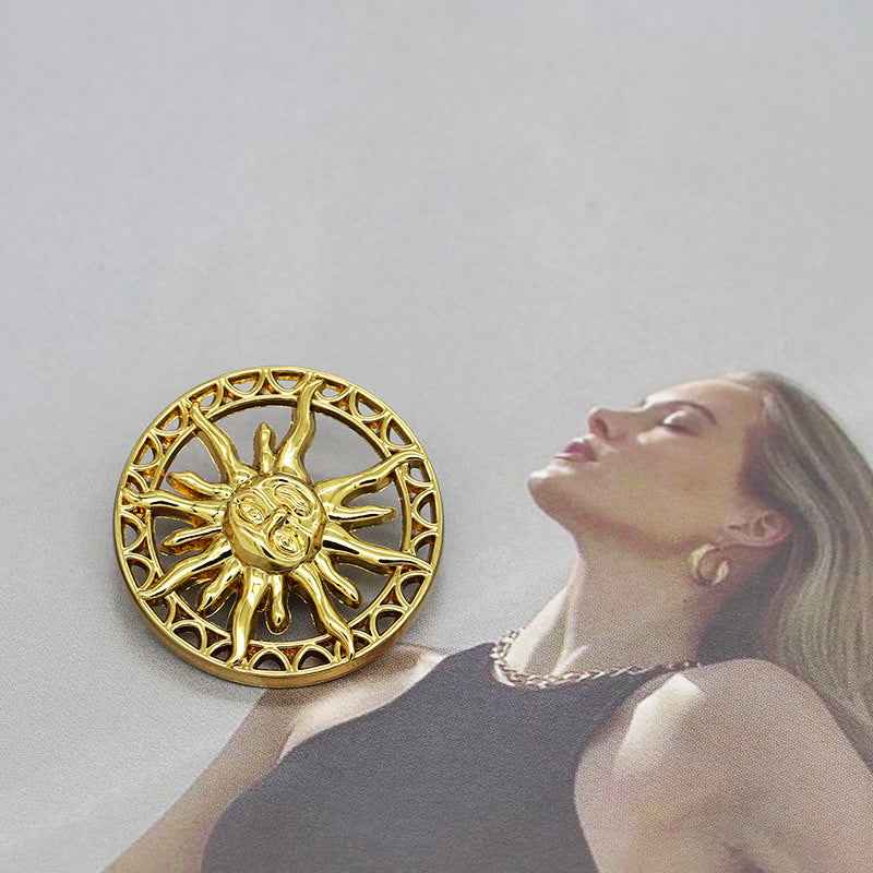 Runde Sonnenburst-Hohlknöpfe zum Annähen, goldfarben, Sonne-Relief im Kreis