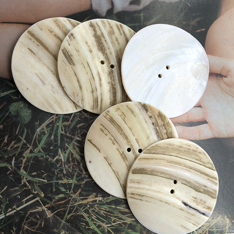 White and natural shell round buttons with two holes, large 30–60mm set
