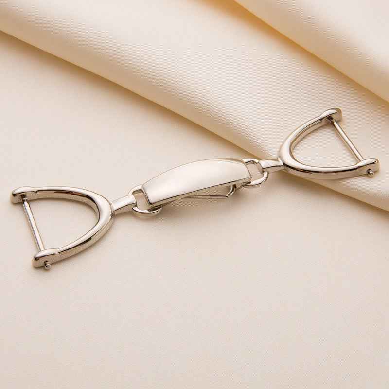 Silver coat hook buckles with D-ring hooks and rectangular snap bar