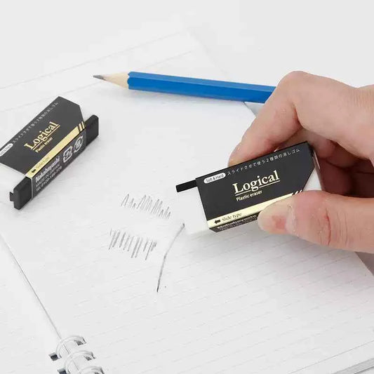 Nakabayashi Logical Plastic Eraser Slide Type Soft & Hard 2 Pack