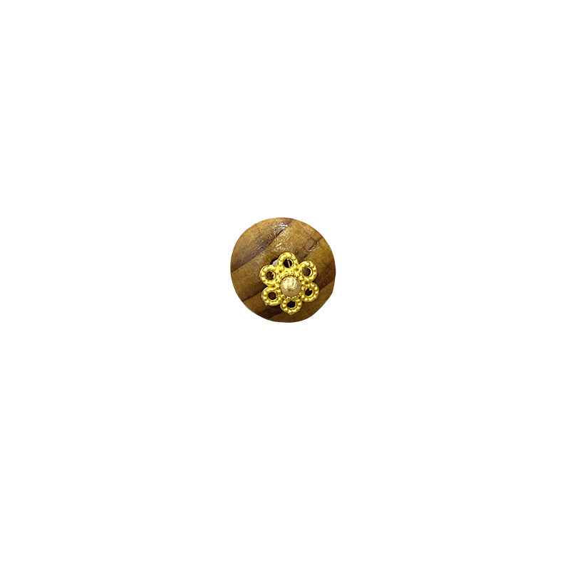 Runde Holzknöpfe, goldene Verzierung, dunkles Khaki, 10mm