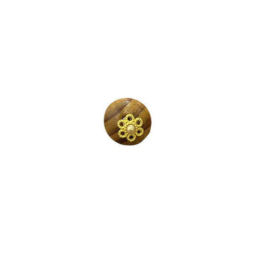 Runde Holzknöpfe, goldene Verzierung, dunkles Khaki, 10mm
