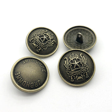18mm Vintage Bronze Coat Button, Style A, round shank, front & back
