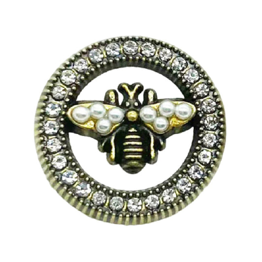 23mm Hollow Crystal Pearl Gold Bee Metal Shank Button 10pcs Bronze