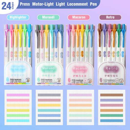 24-Color Retractable Highlighter Set | Eye-Care Ink, Quick-Dry