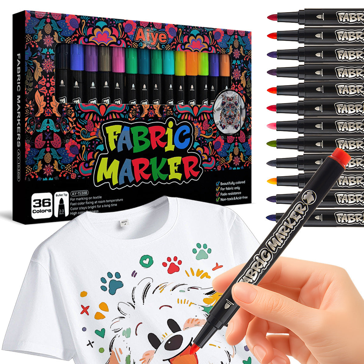 36-Color Fabric Marker Pen Set | DIY Clothing, Shoes, Canvas & Textile Art