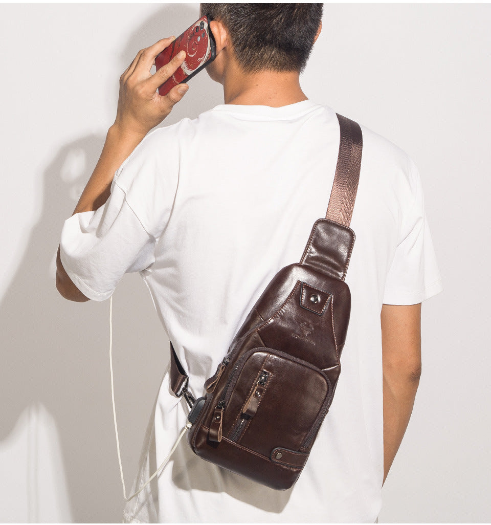 Men's Genuine Leather Chest Bag Full Grain Cowhide Sling
