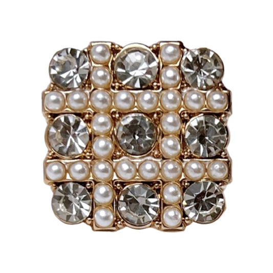 25MM Round Square Mesh Rhinestone Pearl Metal Shank Buttons 12pcs Square