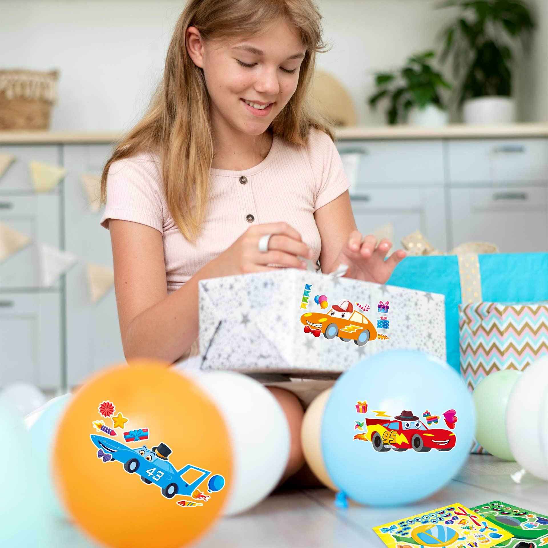 Make a Face Cartoon Race Car and Airplane Stickers for Kids 24 Sheets